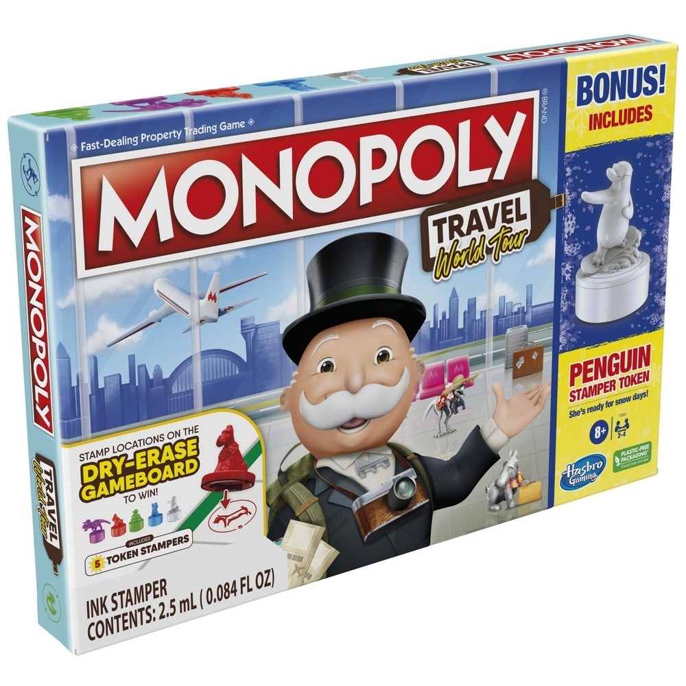 Monopoly Travel World Tour Board Game Bonus Penguin Stamper Token Hasbro Ages 8+ - Picture 2 of 9
